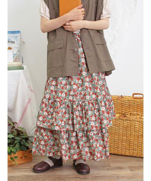 Samansa Mos2（サマンサ モスモス）の「柄アソート裾重ねスカート（スカート・レディース・オレンジ/ブルー/レッド/ブラック/ベージュ・F）」の22枚目の写真