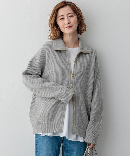 23区 S（ニジュウサンクチイサイサイズ）の「【洗える】カシミヤブレンド ジップアップ ニットブルゾン（ブルゾン・レディース・ライトグレー系/ベージュ系/グレー系・32）」の3枚目の写真