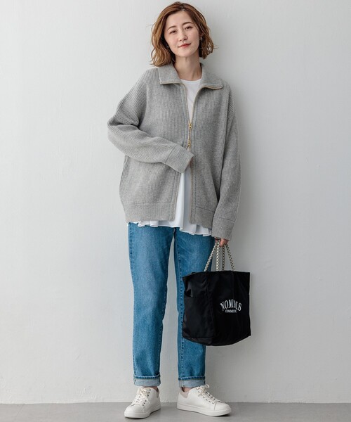 23区 S（ニジュウサンクチイサイサイズ）の「【洗える】カシミヤブレンド ジップアップ ニットブルゾン（ブルゾン・レディース・ライトグレー系/ベージュ系/グレー系・32）」の4枚目の写真