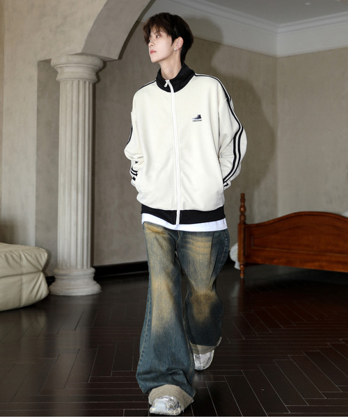 CONVERSE（コンバース）の「【neos】CONVERSE コンバース ルーズシルエット ロゴ 刺繍 ライン ジャージ トラックジャケット（ジャージ・メンズ・オフホワイト/ブラック/ネイビー/ベージュ・MEDIUM/LARGE/X-LARGE）」の6枚目の写真