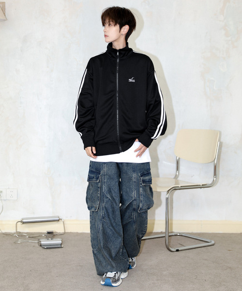 CONVERSE（コンバース）の「【neos】CONVERSE コンバース ルーズシルエット ロゴ 刺繍 ライン ジャージ トラックジャケット（ジャージ・メンズ・オフホワイト/ブラック/ネイビー/ベージュ・MEDIUM/LARGE/X-LARGE）」の12枚目の写真