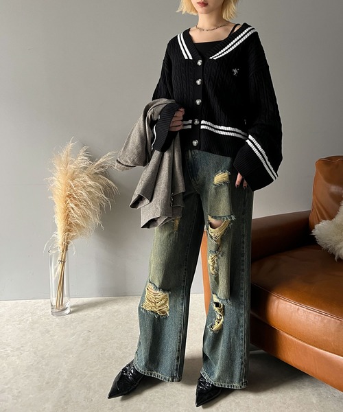 セール】上品さとカジュアルさが魅力。ワイドスリーブ胸刺繍カレッジ風