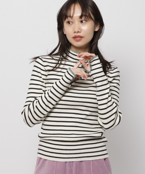 niko and...（ニコアンド）の「配色ステッチリブニットプルオーバー（ニット/セーター・レディース・オフホワイト/ライトグリーン/ブラック/ホワイト/ネイビー/チャコール/グレー・LARGE/MEDIUM）」の3枚目の写真