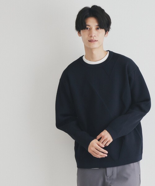 THE SHOP TK （ザ ショップ ティーケー ）の「◆【クルーネックニット＋ロンTセットアイテム】ダイヤパネルアンサンブル（ニット/セーター・メンズ・ネイビー/ブラウン系その他/ブルーグリーン・04/03/02）」の5枚目の写真