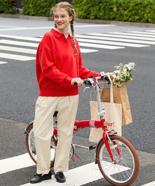 BONLECILL（ボンルシール）の「配色ボリュームスリーブスウェットライクポロニット（ニット/セーター・レディース・ネイビー系1/チャコールグレー/クリーム/オートミール/レッド/ネイビー/グレー系1/ブラウン・FREE）」の10枚目の写真