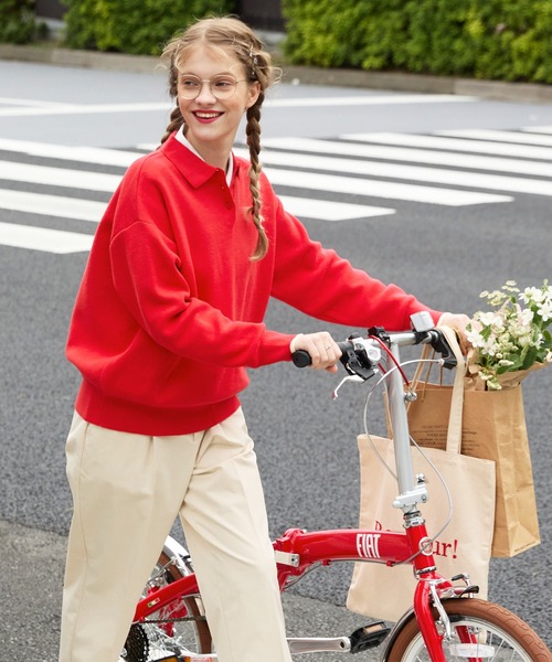 BONLECILL（ボンルシール）の「配色ボリュームスリーブスウェットライクポロニット（ニット/セーター・レディース・ネイビー系1/チャコールグレー/クリーム/オートミール/レッド/ネイビー/グレー系1/ブラウン・FREE）」の15枚目の写真