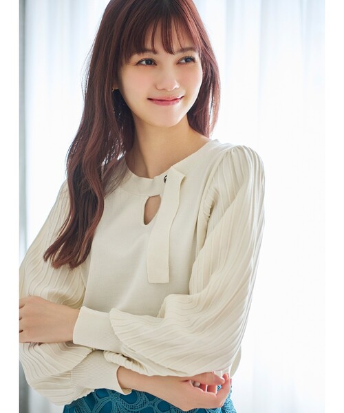 セール】前後2way プリーツスリーブニット【洗濯機洗い可/抗ピル