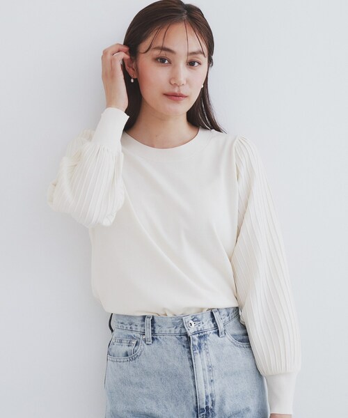 index(インデックス)の「◆前後2way プリーツスリーブニット【洗濯機洗い可/抗ピル】(ニット/セーター・レディース・ボルドー/オフホワイト/チャコールグレー/ブルーグリーン・34/36/38/40/42)」の6枚目の写真