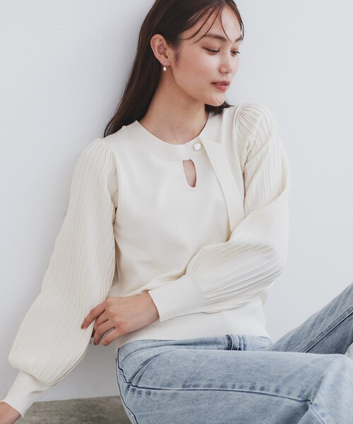 index(インデックス)の「◆前後2way プリーツスリーブニット【洗濯機洗い可/抗ピル】(ニット/セーター・レディース・ボルドー/オフホワイト/チャコールグレー/ブルーグリーン・34/36/38/40/42)」の8枚目の写真