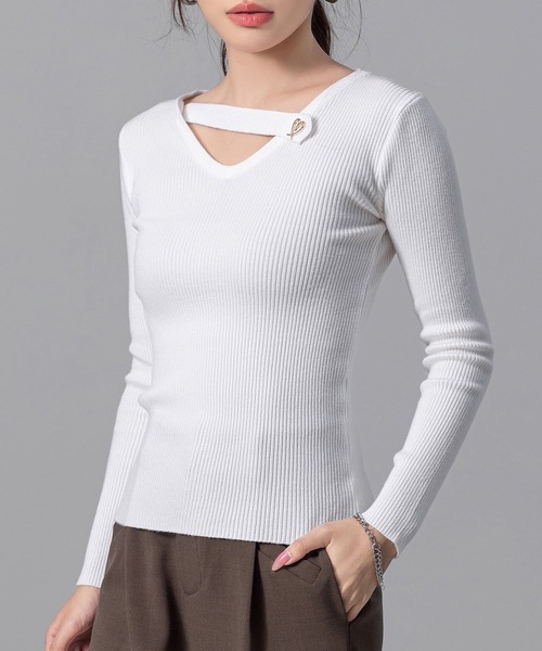 セール】【ストラップ風ハートに熱視線】長袖アシンメトリーネック