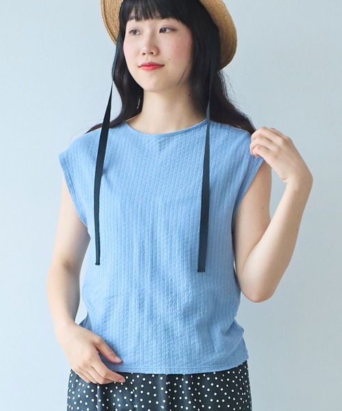 tシャツ 強撚針抜ジャカード フレンチスリーブプルオーバー レディース △強撚針抜ジャカード フレンチスリーブプルオーバー（Tシャツ