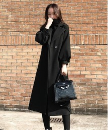 COMON＋（コモンプラス）の「キルティング裏地付きメルトンバルーン袖ロングコート（チェスターコート）」