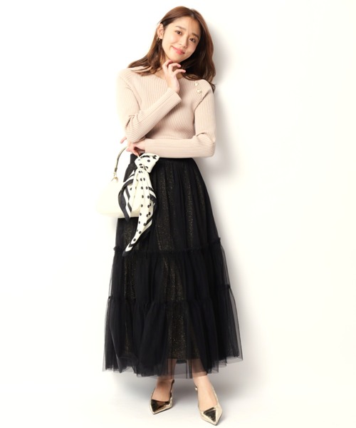 JUSGLITTY(ジャスグリッティー)の「サイドボタンリブニット(ニット/セーター・レディース・ホワイト/オレンジ/ネイビー/ブルー系その他3/ピンクベージュ・2)」の12枚目の写真