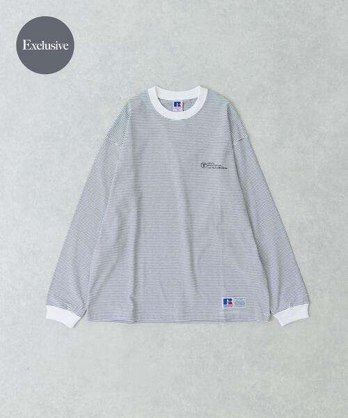 Russell Athletic（ラッセルアスレティック）の「『別注』RUSSELL ATHLETIC×UR　BORDER LONG SLEEVE T-SHIRT（Tシャツ/カットソー・メンズ・ブラック/ネイビー/ホワイト・MEDIUM/LARGE）」の2枚目の写真