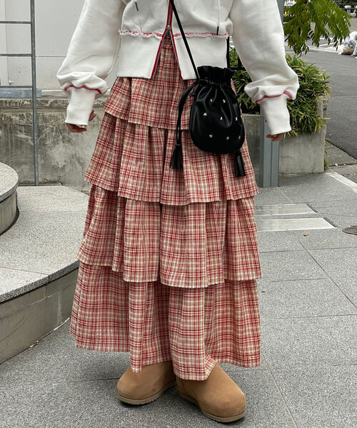 セール】チェック柄ボリュームティアードスカート（スカート