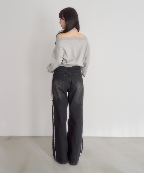 mellowneon(メロウネオン)の「サイドラインウォッシュデニムパンツ(デニムパンツ・レディース・ダークブルー/ブルー・FREE)」の7枚目の写真