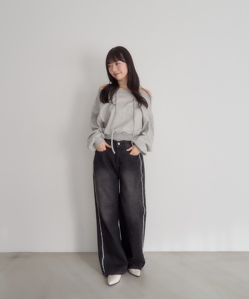 mellowneon(メロウネオン)の「サイドラインウォッシュデニムパンツ(デニムパンツ・レディース・ダークブルー/ブルー・FREE)」の8枚目の写真