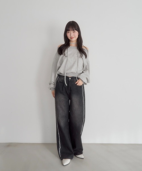 mellowneon(メロウネオン)の「サイドラインウォッシュデニムパンツ(デニムパンツ・レディース・ダークブルー/ブルー・FREE)」の10枚目の写真