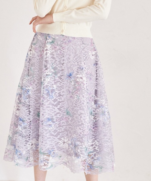 ウエストライン入りフラワープリントフレアスカート tocco