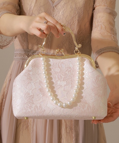 Lace Ladies(レースレディース)の「3WAYレース がま口 パーティー ハンドバッグ(クラッチバッグ・レディース・シルバー/ピンク/アイボリー・FREE)」の4枚目の写真