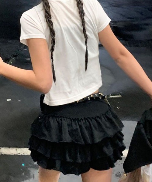 LYEON(リヨン)の「3段フリルミニスカート/スウェット切りっぱなしフリルミニスカート(スカート・レディース・ブラック/グレー・FREE)」の5枚目の写真