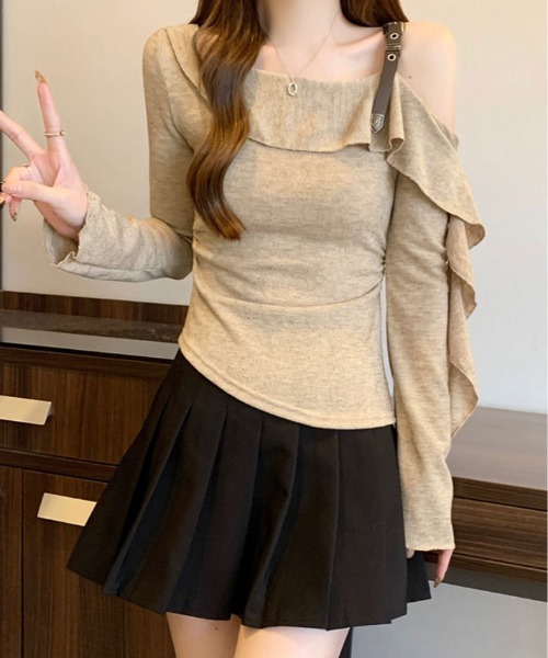 kirakiraShop(キラキラショップ)の「肩ベルト オフショルダー ニット トップス(ニット/セーター・レディース・ベージュ/チャコール/ホワイト・FREE)」の20枚目の写真