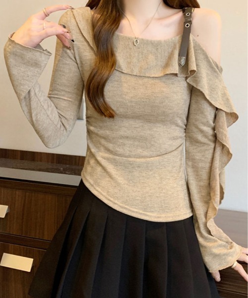 kirakiraShop(キラキラショップ)の「肩ベルト オフショルダー ニット トップス(ニット/セーター・レディース・ベージュ/チャコール/ホワイト・FREE)」の21枚目の写真