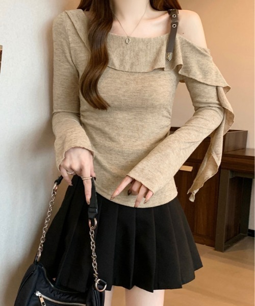 kirakiraShop(キラキラショップ)の「肩ベルト オフショルダー ニット トップス(ニット/セーター・レディース・ベージュ/チャコール/ホワイト・FREE)」の22枚目の写真