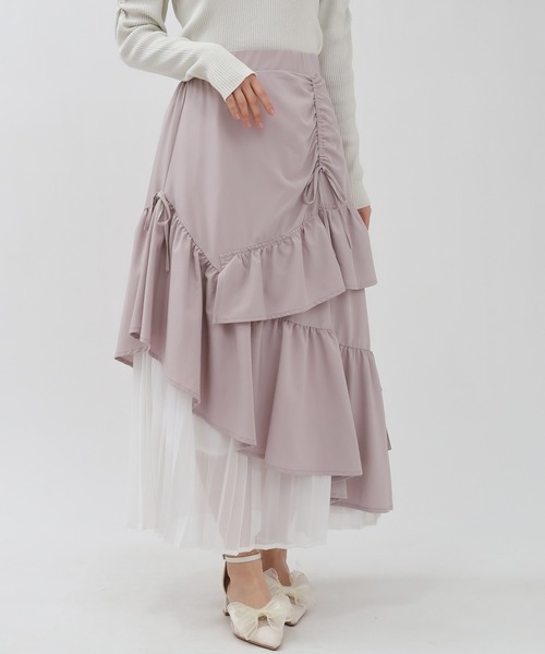 TRUDEA（トルディア）の「アシンメトリーティアードスカート（スカート・レディース・サックスブルー/ブラック/ラベンダー/ピンクベージュ/ライトグレー/ネイビー・MEDIUM）」の5枚目の写真