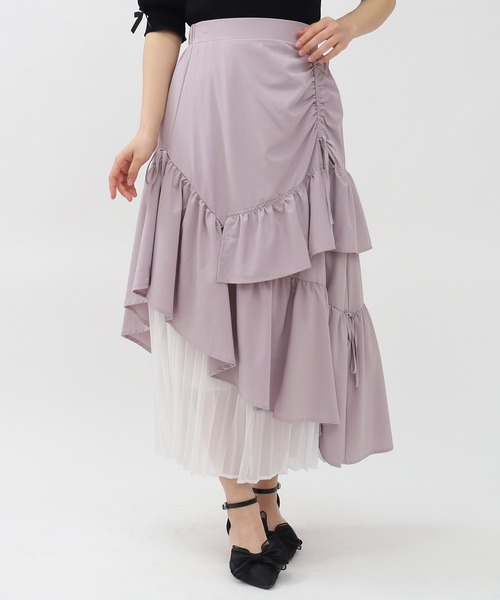 TRUDEA（トルディア）の「アシンメトリーティアードスカート（スカート・レディース・サックスブルー/ブラック/ラベンダー/ピンクベージュ/ライトグレー/ネイビー・MEDIUM）」の4枚目の写真