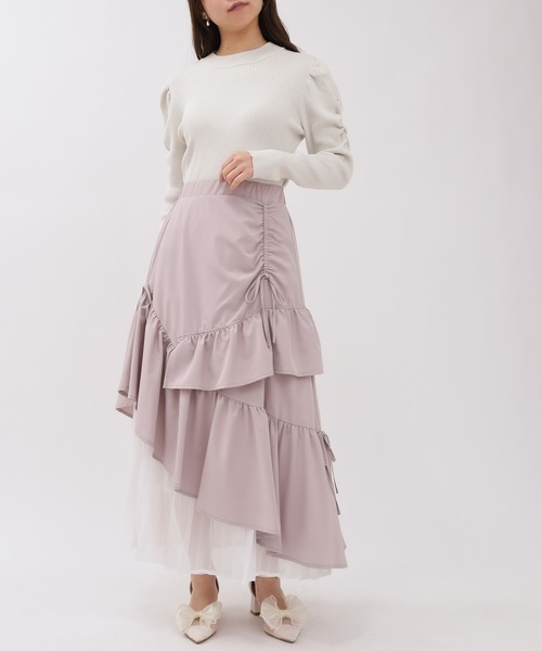 TRUDEA（トルディア）の「アシンメトリーティアードスカート（スカート・レディース・サックスブルー/ブラック/ラベンダー/ピンクベージュ/ライトグレー/ネイビー・MEDIUM）」の17枚目の写真