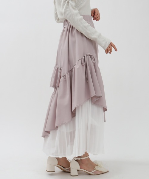 TRUDEA（トルディア）の「アシンメトリーティアードスカート（スカート・レディース・サックスブルー/ブラック/ラベンダー/ピンクベージュ/ライトグレー/ネイビー・MEDIUM）」の16枚目の写真