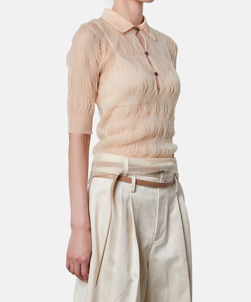 iRENE（アイレネ）の「ウェーブパターンニットポロ / Wave Pattern Knit Polo（ニット/セーター・レディース・ブラウン/グレー/アイボリー・36）」の5枚目の写真