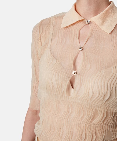 ニット セーター ウェーブパターンニットポロ / Wave Pattern Knit Polo レディース セール】ウェーブパターンニットポロ / Wave Pattern Knit Polo
