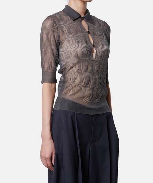 iRENE（アイレネ）の「ウェーブパターンニットポロ / Wave Pattern Knit Polo（ニット/セーター・レディース・ブラウン/グレー/アイボリー・36）」の11枚目の写真