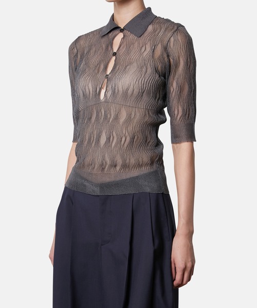 iRENE（アイレネ）の「ウェーブパターンニットポロ / Wave Pattern Knit Polo（ニット/セーター・レディース・ブラウン/グレー/アイボリー・36）」の10枚目の写真