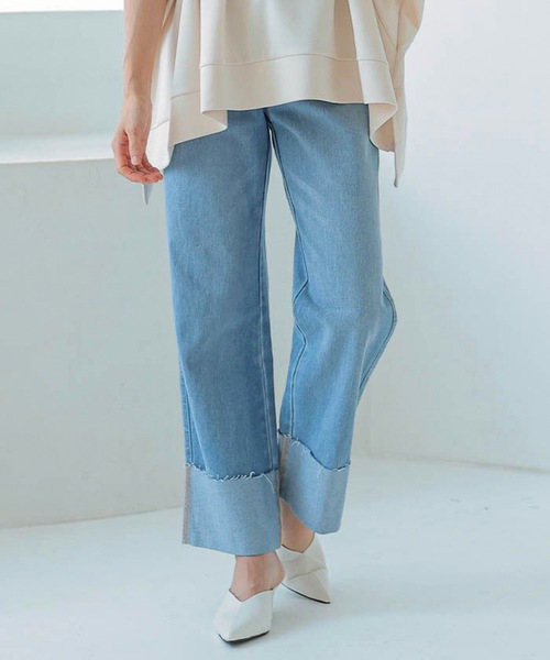 aquagarage(アクアガレージ)の「ロールアップデニムパンツ(デニムパンツ・レディース・インディゴブルー/ブルー/サックスブルー・M)」の8枚目の写真