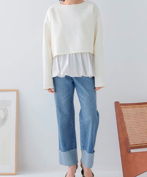 aquagarage(アクアガレージ)の「ロールアップデニムパンツ(デニムパンツ・レディース・インディゴブルー/ブルー/サックスブルー・M)」の13枚目の写真