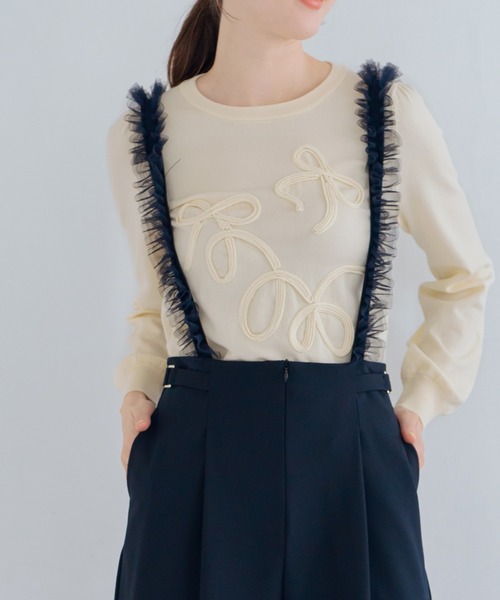 MISCH MASCH(ミッシュマッシュ)の「リボンコード刺繍ニット(ニット/セーター・レディース・イエロー/グリーン/ホワイト・フリ-)」の1枚目の写真