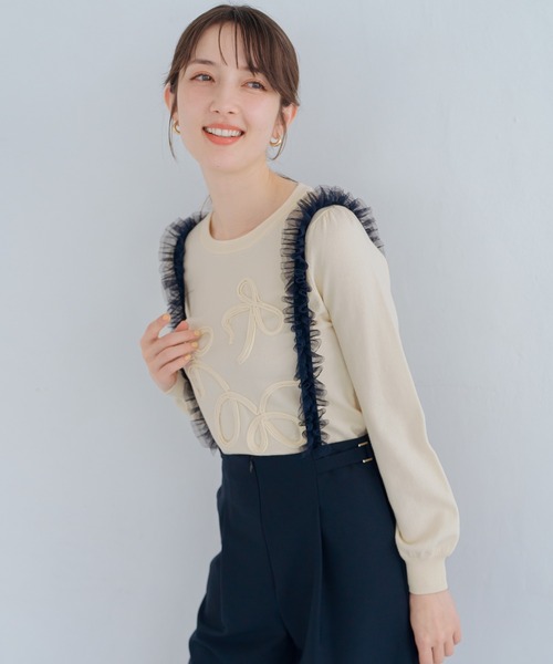 MISCH MASCH(ミッシュマッシュ)の「リボンコード刺繍ニット(ニット/セーター・レディース・イエロー/グリーン/ホワイト・フリ-)」の4枚目の写真
