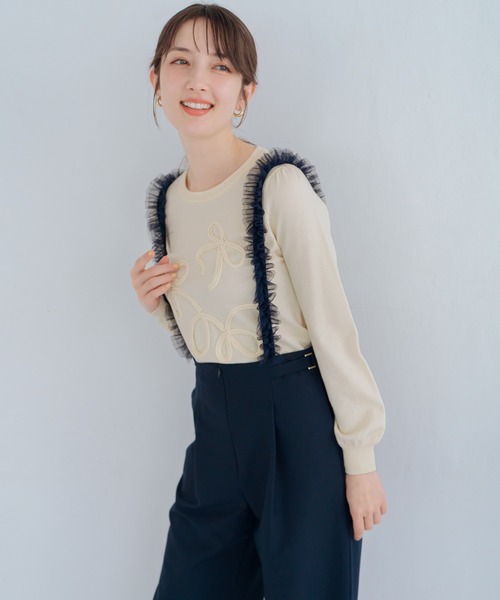 MISCH MASCH(ミッシュマッシュ)の「リボンコード刺繍ニット(ニット/セーター・レディース・イエロー/グリーン/ホワイト・フリ-)」の5枚目の写真