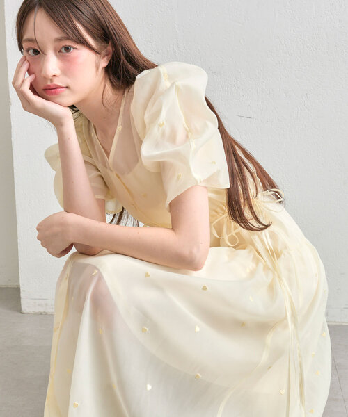 OLIVE des OLIVE ハート刺繍ワンピース サックス