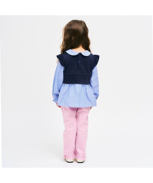 apres les cours（アプレレクール）の「【ジュニア対応】襟刺繍ベストドッキングトップス（シャツ/ブラウス・キッズ・ストライプ/ピンク・80/90/100/110/120/130/140）」の4枚目の写真