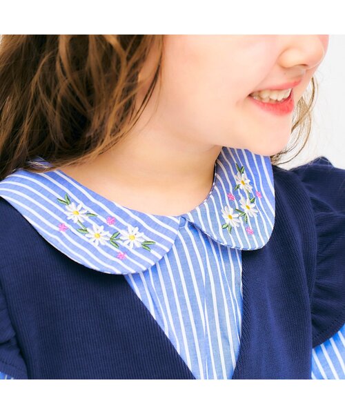 apres les cours（アプレレクール）の「【ジュニア対応】襟刺繍ベストドッキングトップス（シャツ/ブラウス・キッズ・ストライプ/ピンク・80/90/100/110/120/130/140）」の5枚目の写真