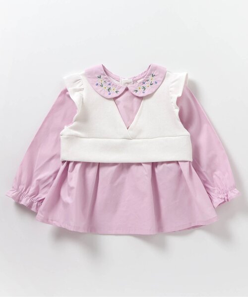 apres les cours（アプレレクール）の「【ジュニア対応】襟刺繍ベストドッキングトップス（シャツ/ブラウス・キッズ・ストライプ/ピンク・80/90/100/110/120/130/140）」の7枚目の写真