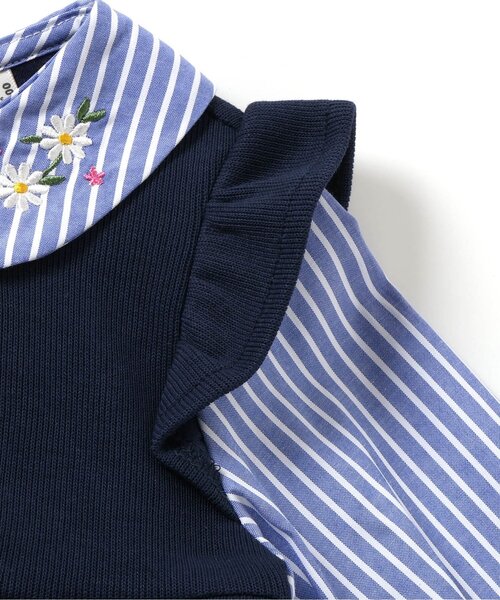 apres les cours（アプレレクール）の「【ジュニア対応】襟刺繍ベストドッキングトップス（シャツ/ブラウス・キッズ・ストライプ/ピンク・80/90/100/110/120/130/140）」の8枚目の写真