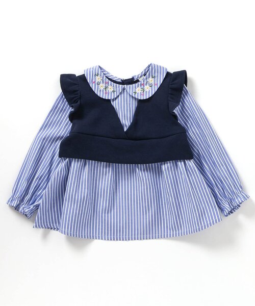 apres les cours（アプレレクール）の「【ジュニア対応】襟刺繍ベストドッキングトップス（シャツ/ブラウス・キッズ・ストライプ/ピンク・80/90/100/110/120/130/140）」の10枚目の写真