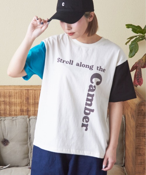 CUBE SUGAR(キューブシュガー)の「21/-OE天竺ハードウォッシュロゴプリントTシャツ(Tシャツ/カットソー・レディース・マルチ/ブラック/オレンジ/ナチュラル/ブルー・M)」の1枚目の写真