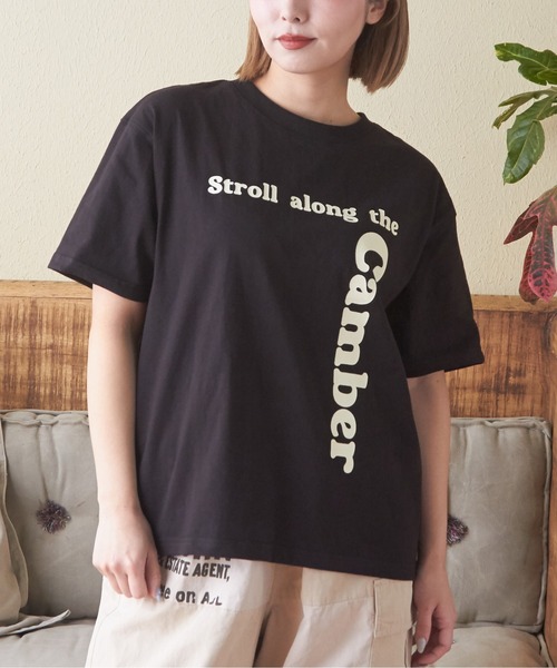 CUBE SUGAR(キューブシュガー)の「21/-OE天竺ハードウォッシュロゴプリントTシャツ(Tシャツ/カットソー・レディース・マルチ/ブラック/オレンジ/ナチュラル/ブルー・M)」の2枚目の写真