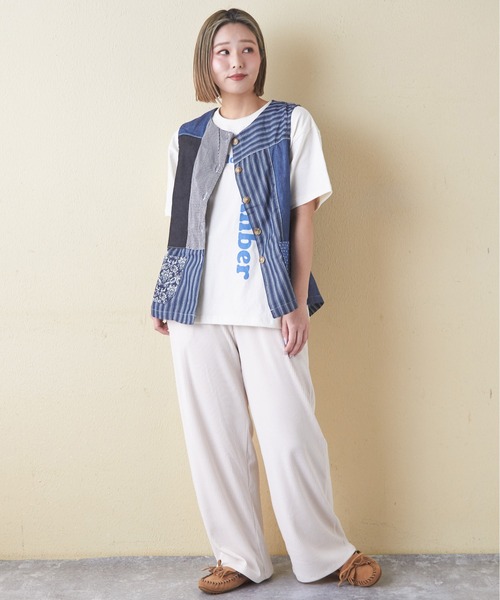 CUBE SUGAR(キューブシュガー)の「21/-OE天竺ハードウォッシュロゴプリントTシャツ(Tシャツ/カットソー・レディース・マルチ/ブラック/オレンジ/ナチュラル/ブルー・M)」の9枚目の写真